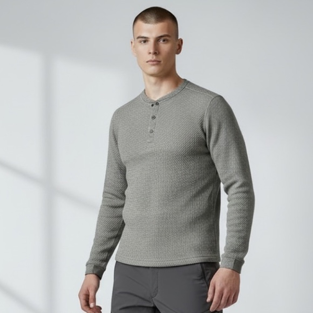 Stio Textured Thermal Gray Knit Men’s Long Sleeve